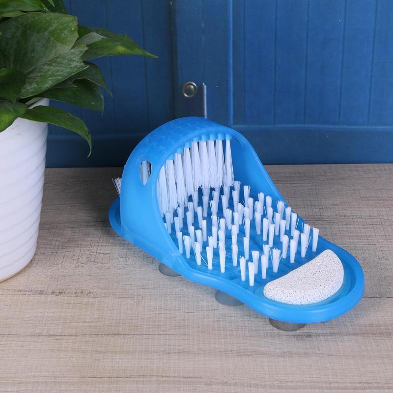 New Hot Plastic Bath Shoe Pumice Stone Foot Scrubber Shower Brush Massager Slippers Blue