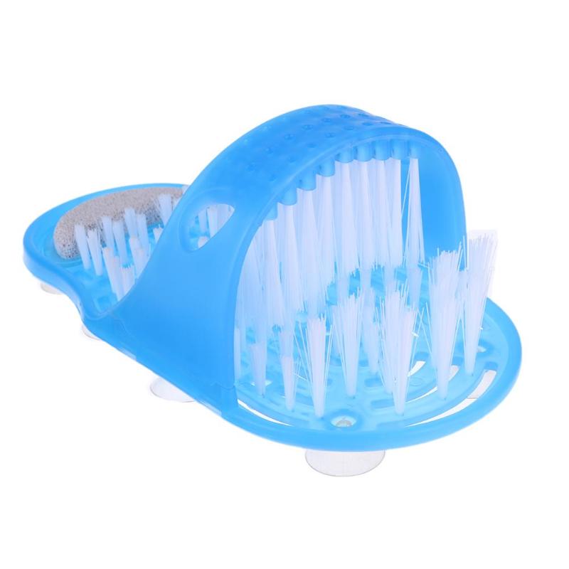 New Hot Plastic Bath Shoe Pumice Stone Foot Scrubber Shower Brush Massager Slippers Blue