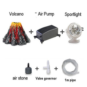 Aquarium Volcano Ornament Kit with Air Stone bubbler Fish Tank Decorations